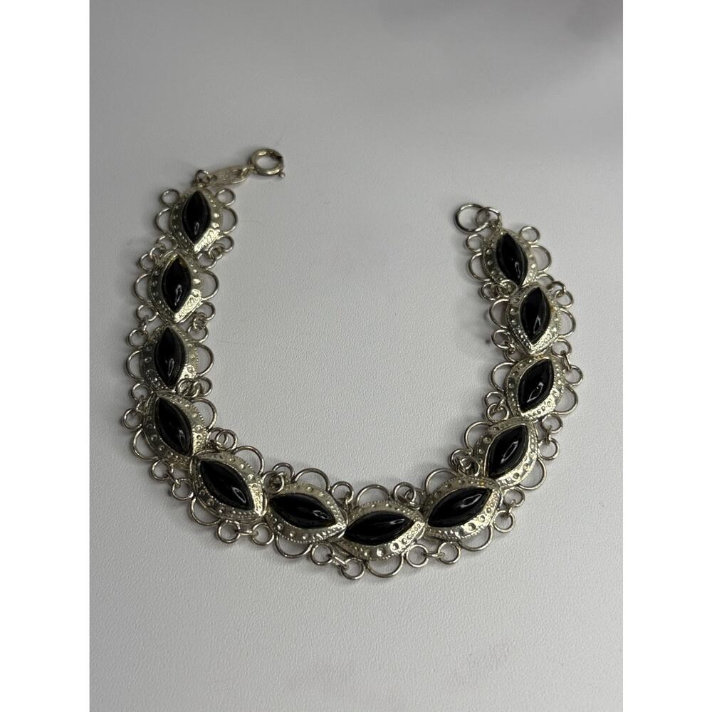 925 Sterling Silver Onyx Bracelet Length 7